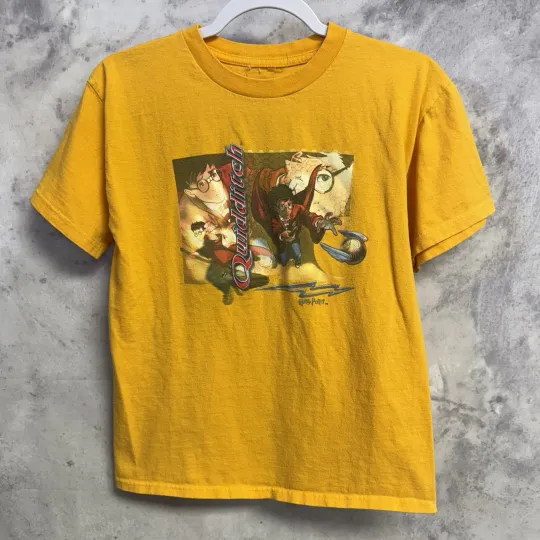 Vintage Harry Potter Quidditch T Shirt Adult Small Yellow Short Sleeve Y2K