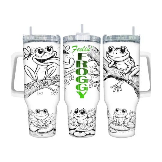 Discover 40 oz Stainless Steel Sublimation Tumbler with Handle Frog Design for Coffee and Gift
