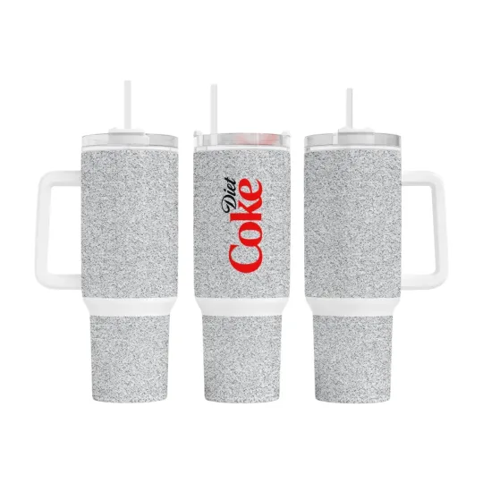 Discover 40 oz Stainless Steel Tumbler with Handle - Sublimation, Glitter Wrap, Soda Design