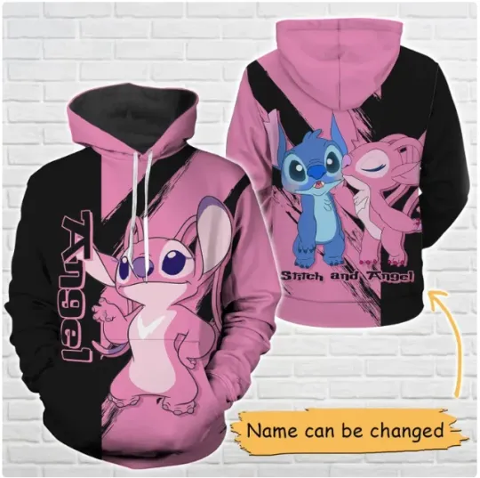 Discover Stitch And Angel Couple 3D Hoodie, Halloween Xmas Gift