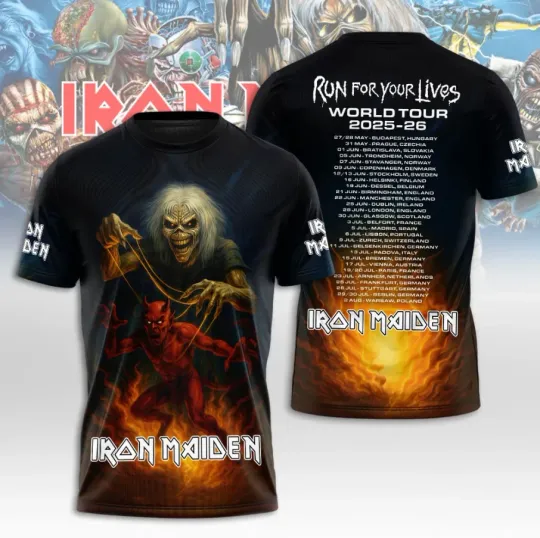 Discover 1Iron Maiden Run For Your Lives World Tour 2025-2026 3D Tshirt