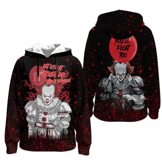 IT Pennywise Red Balloon Let’s Float Together This Halloween 3D Hoodie, Halloween Xmas Gift