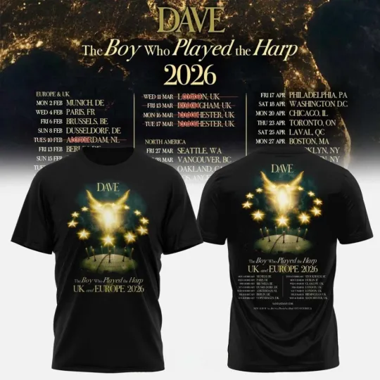 Discover Dave The Boy Who Played the Harp Tour 2026 Shirt