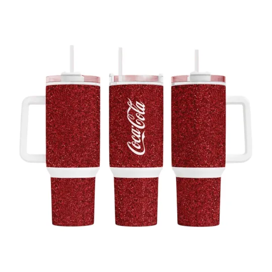 Discover 40oz Stainless Steel Tumbler with Handle - Coke Glitter, Soda, Coke Lovers Gift