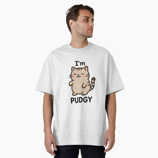 Discover Cute Chubby Cat Cartoon Character Illustration Oversized T-Shirt
