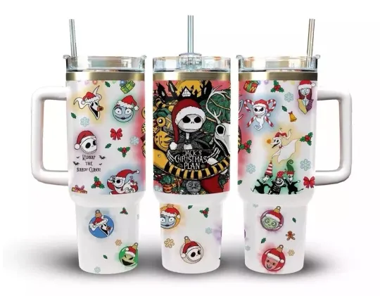 40oz Stainless Steel Sublimation Tumbler W/Handle-Nightmare before Christmas