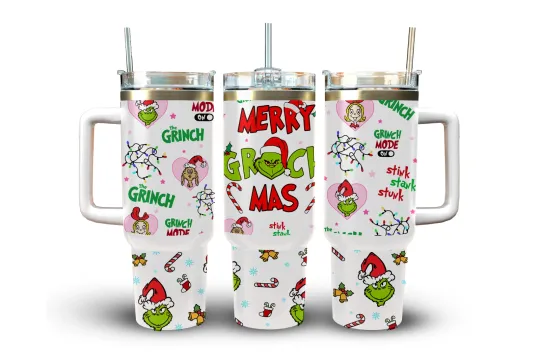 Discover Handmade 40oz Stainless Steel Tumbler with Handle - Funny Character, Christmas, Cindy Lou Gift