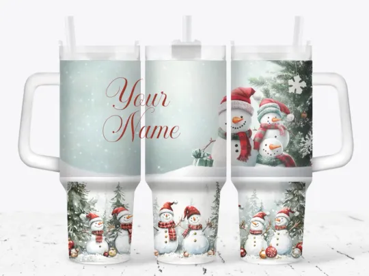 Discover Handmade Personalized 40oz Stainless Steel Tumbler-Christmas-Snowmen-Gift