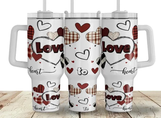 Discover Handmade 40oz Stainless Steel Tumbler with Handle - Valentine Heart Romance Gift for Wife