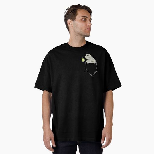 Funny Cat in Pocket Vintage Kawaii Anime Coffee & Cat Lovers Oversized T-Shirt