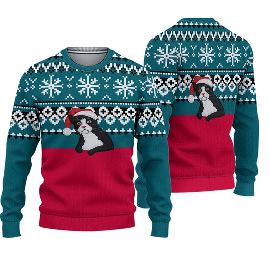 Alex Stevens Ugly Christmas Sweater Santa Grumpy Tuxedo Cat Size XL NWT Cotton