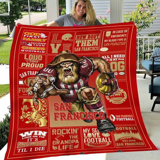 San Francisco Football Team 49ers Fleece Blanket, Bed Bedroom Blanket Decor, Gifts for Men Women Fans Lovers