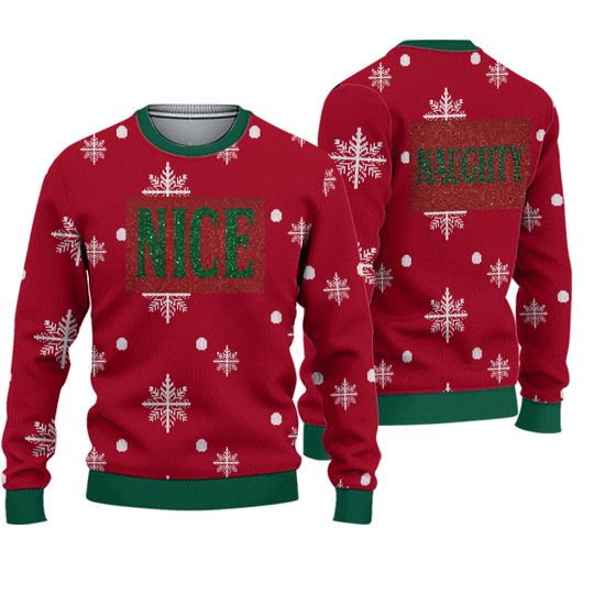 Ugly Christmas Sweater Red Green Sequin Change Naughty Nice Pullover Sweater M