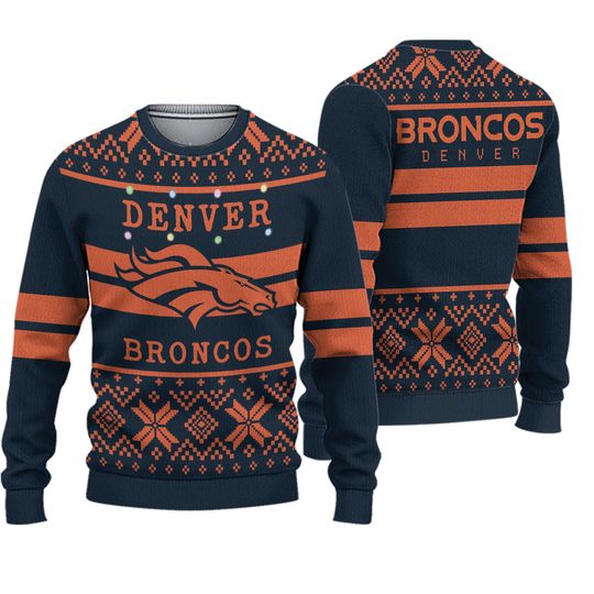 football Licensed Men's Denver Broncos Navy/Orange Light Up Ugly Sweater