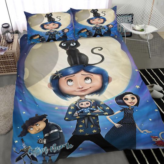Halloween Personalized Coraline Duvet Cover Bedding Set for Holiday Gifts,Pillowcases,Name Quilt Cover gift for Halloween,Christmas.