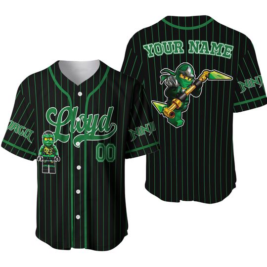 Custom Ninjago Lloyd Baseball Jersey, Green Ninja Personalized Shirt for Kids Youth Adult, Halloween Costume, Cosplay, Birthday Gift
