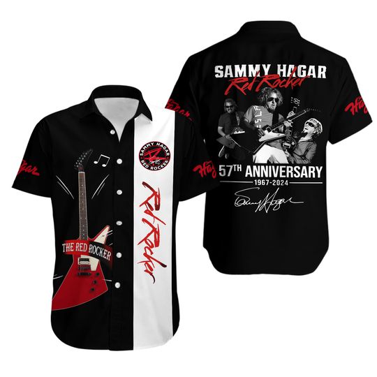 Sammy Hagar Hawaiian Shirt Red Rocker 57Th Anniversary 1967 2024 Signatures