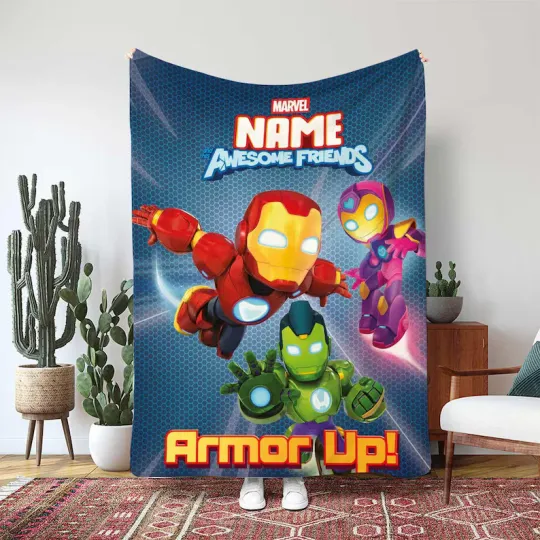 Iron Man And His Awesome Friends Blanket, Kids Marvel Custom Fleece Blanket