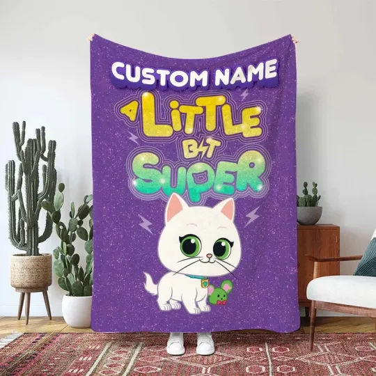 Discover Super Kitties Throw Blanket, Four Kitten Heroes Cheerful Custom Fleece Blanket