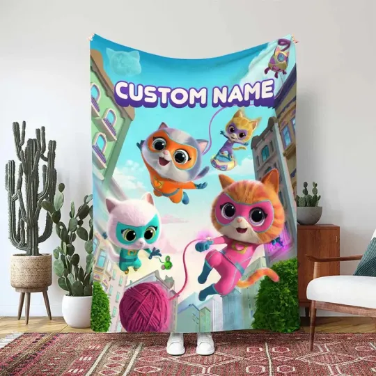 Discover Super Kitties Rescue Team Blanket, Sparks The Cat Driving Custom Fleece Blanket