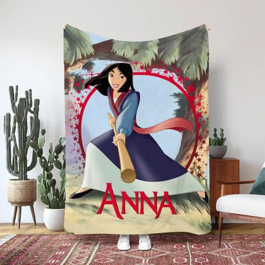 Disney Princess Mulan Blanket, Warrior Mulan Princess Custom Fleece Blanket