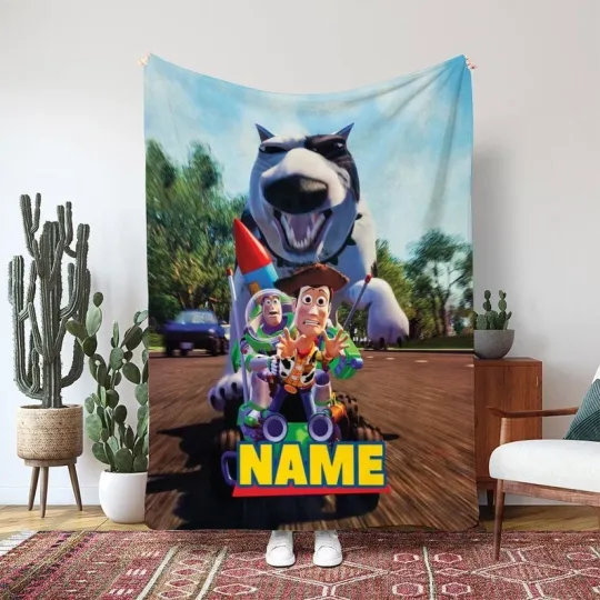 Discover Toy Story Woody Buzz Rocket Car Blanket, Pixar Sids Dog Custom Fleece Blanket