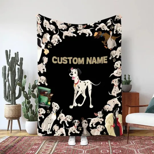 Discover 101 Dalmatians Puppy Dots Blanket, Pongo Perdita Family Custom Fleece Blanket
