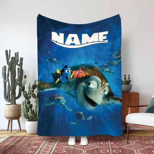 Finding Nemo Crush Sea Turtle Blanket, Pixar Dory Fish Custom Fleece Blanket