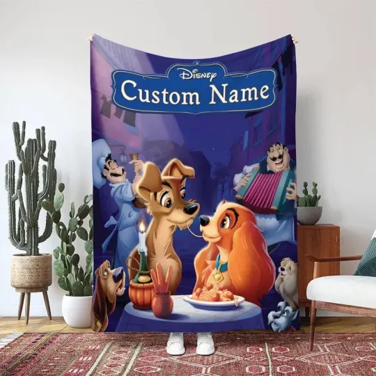 Discover Lady Tramp Romantic Spaghetti Blanket, Disney Couple Dog Custom Fleece Blanket