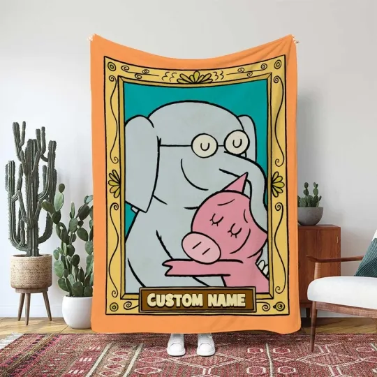 Discover Elephant And Piggie Custom Blanket, Gerald Piggie Hug Frame Fleece Blanket