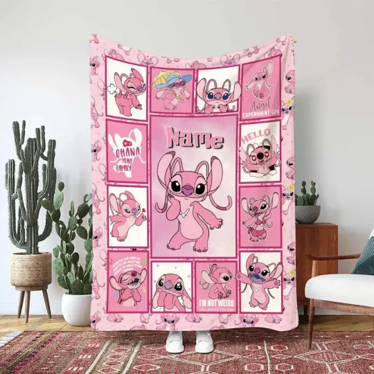 Discover Lilo And Stitch Angel Blanket, Disney Pink Alien Custom Fleece Blanket
