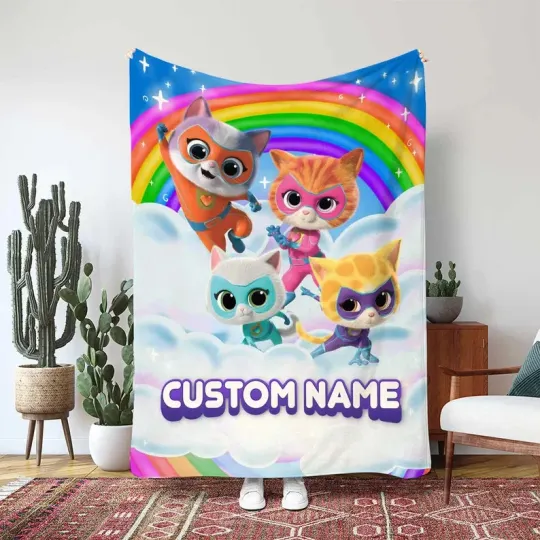Discover Super Kitties Custom Blanket Sparks The Cat Looking Fierce Custom Fleece Blanket