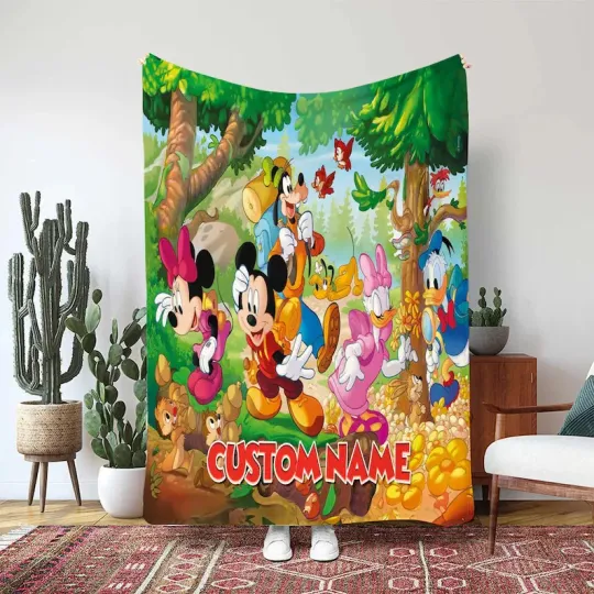Discover Disney Mickey And Friends Blanket Hiking Outdoor Adventure Custom Fleece Blanket
