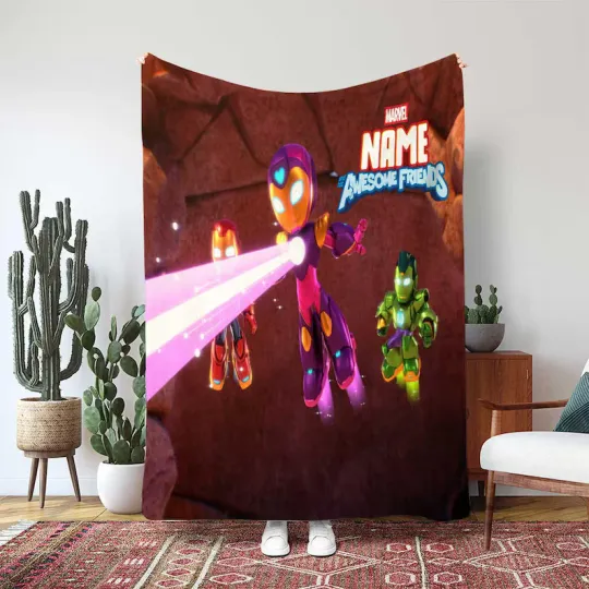 Custom Iron Man And His Awesome Friends Blanket, Kids Marvel Fleece Blanket