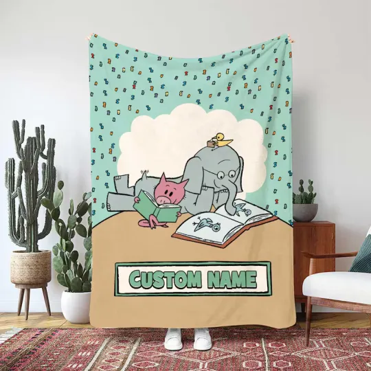 Discover Gerald And Piggie Custom Blanket, Reading Fun Kids Fleece Blanket