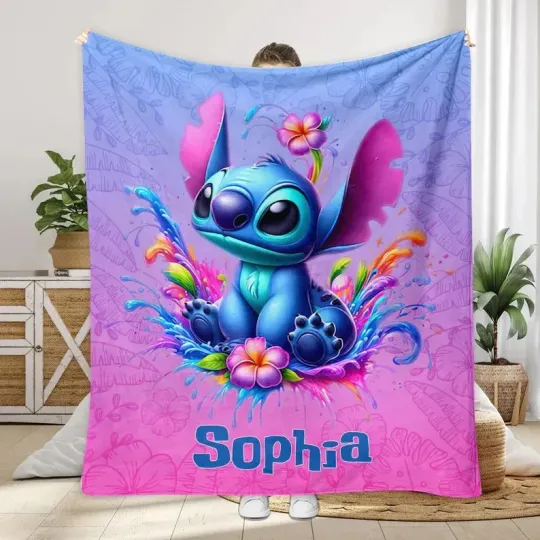 Discover Ohana Means Family Personalized Ohana Blue Monster Gradient Fleece Blanket