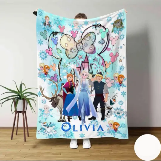 Discover Personalized Disney Mickey Frozen Elsa Anna Olaf Snow Pattern Fleece Blanket