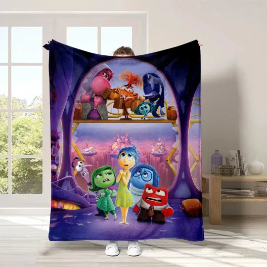 Discover Inside Out 2 Plush Blanket, Inside Out Cartoon Fleece Blanket, Disney Blanket