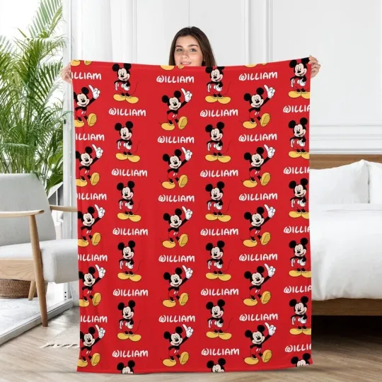 Discover Personalized Disney Mickey Mouse Repeat Pattern Cozy Fleece Blanket