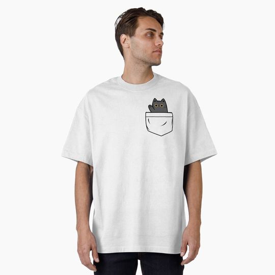 Discover Mysterious Black Cat In T-shirt Pocket Oversized T-Shirt