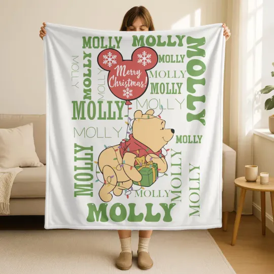 Discover Personalized Disney Winnie The Pooh Merry Christmas Balloon Fleece Blanket