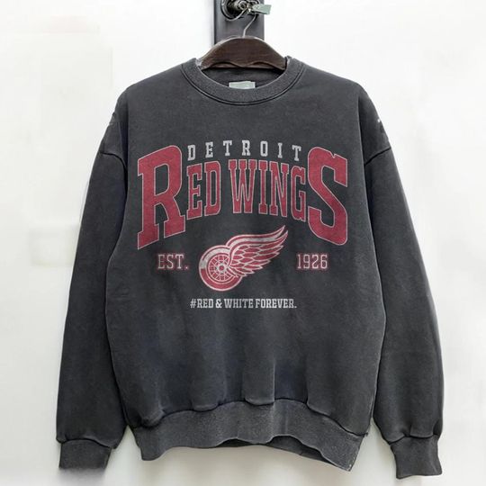 Discover Retro 90s Detroit Red Wings Ice Hockey Team Comfort Color Sweatshirt, Vintage Detroit Hockey Team Crewneck, Ice Hockey Tshirt 191225DN5