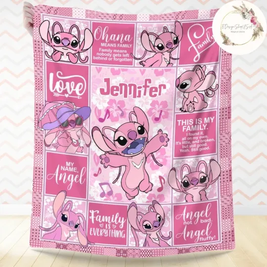 Discover Personalized Lilo & Stitch Disney Angel Blanket Custom Name Angel Fleece Blanket