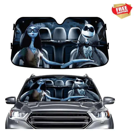 Discover Nightmare Skellington Family Horror Windshield Sun Shade for Car SUV Truck 55...