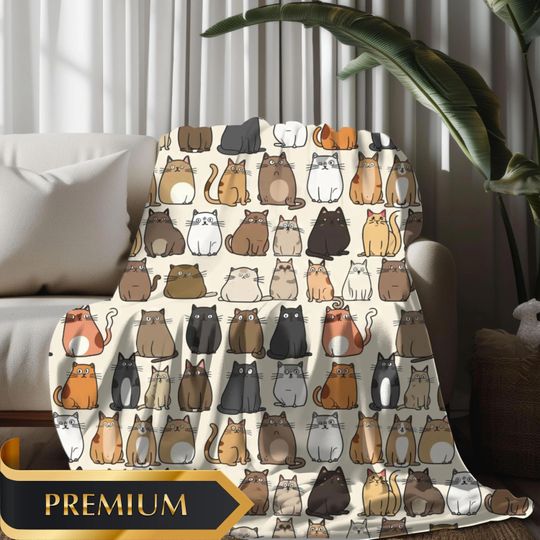 Discover Cute Cats Patterned Throw Blanket, Cozy Fuzzy Throw Blanket, Cat Themed Gift, Gift for Reader, Cat Decor Living Room, Pet Owner Gift Throw