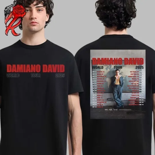 Discover Damiano David The First World Tour 2025 Tour Date List Double Sided T-Shirt