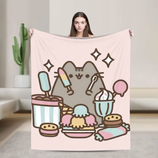 Discover Boy Girl Camping Pusheens Cat Throw Blanket for Sofa Bed Decor
