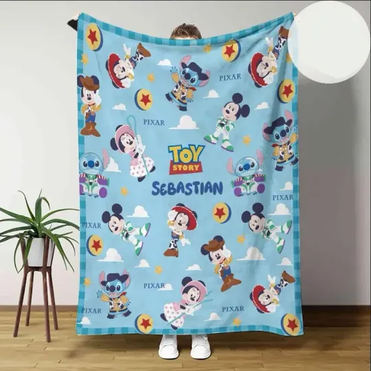 Discover Personalized Disney Toy Story Mickey Minnie Stitch Blue Sky Fleece Blanket