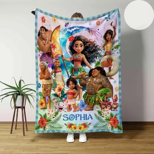 Discover Personalized Disney Moana 2 Princess Simea Maui Collage Fleece Blanket