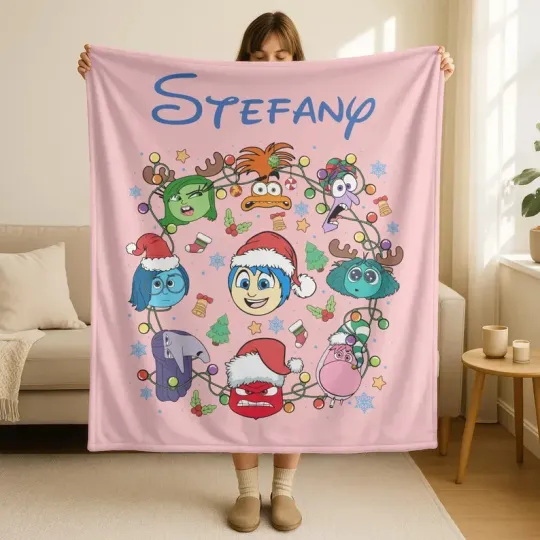 Discover Personalized Disney Inside Out Holiday Christmas Lights Cozy Fleece Blanket
